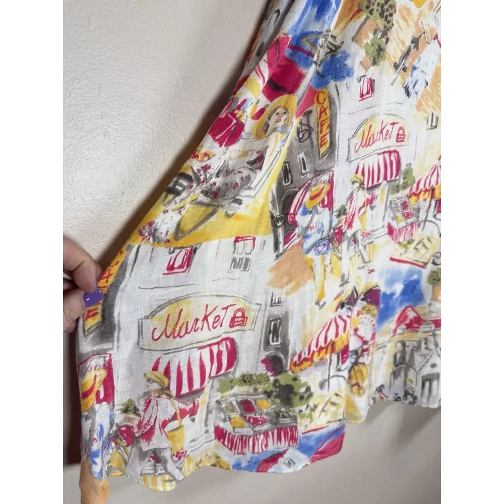 Liz Claiborne Womens Skirt Linen A Line Midi Novelty Print French 14 Coastal - Picture 2 of 9
